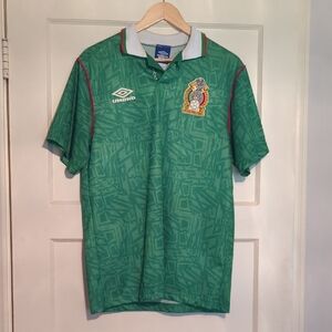 Vintage Mexico Green Soccer Shirt with Red Trim